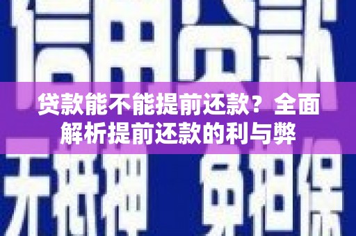 崖州贷款能不能提前还款？全面解析提前还款的利与弊