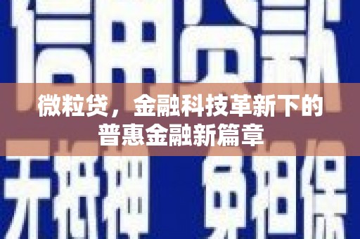 崖州微粒贷，金融科技革新下的普惠金融新篇章